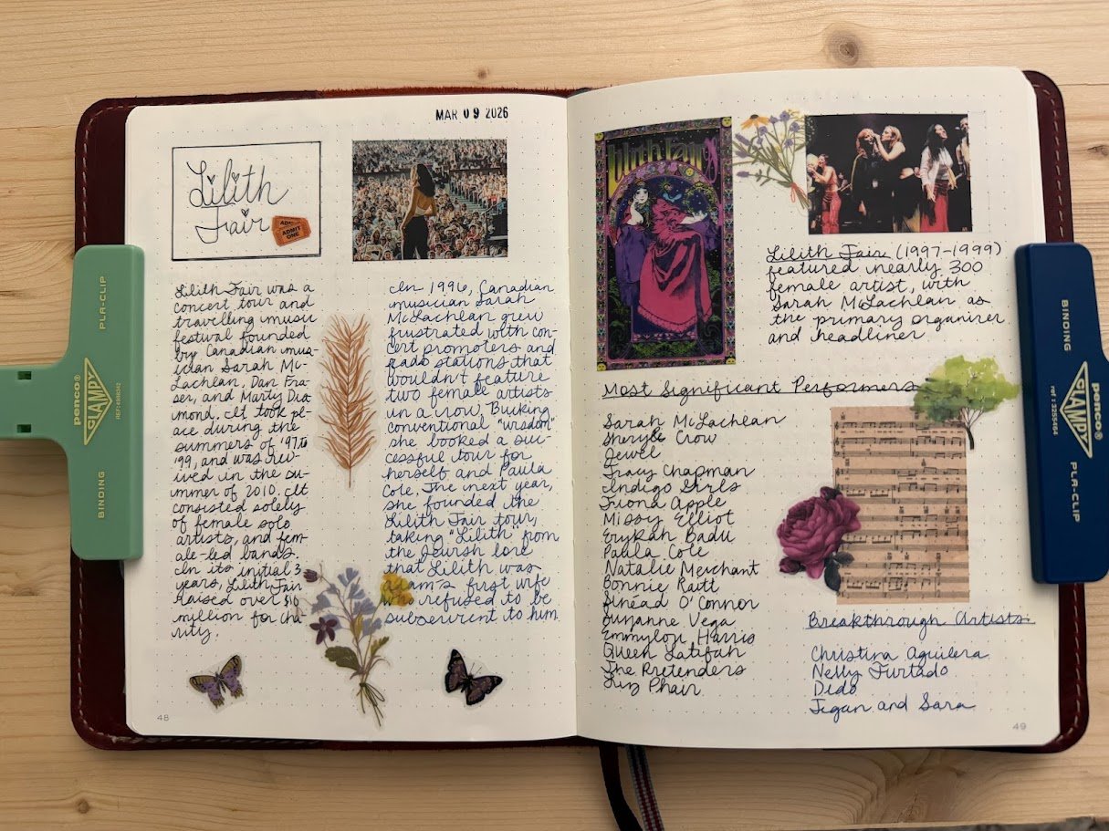 Lilith Fair commonplace book